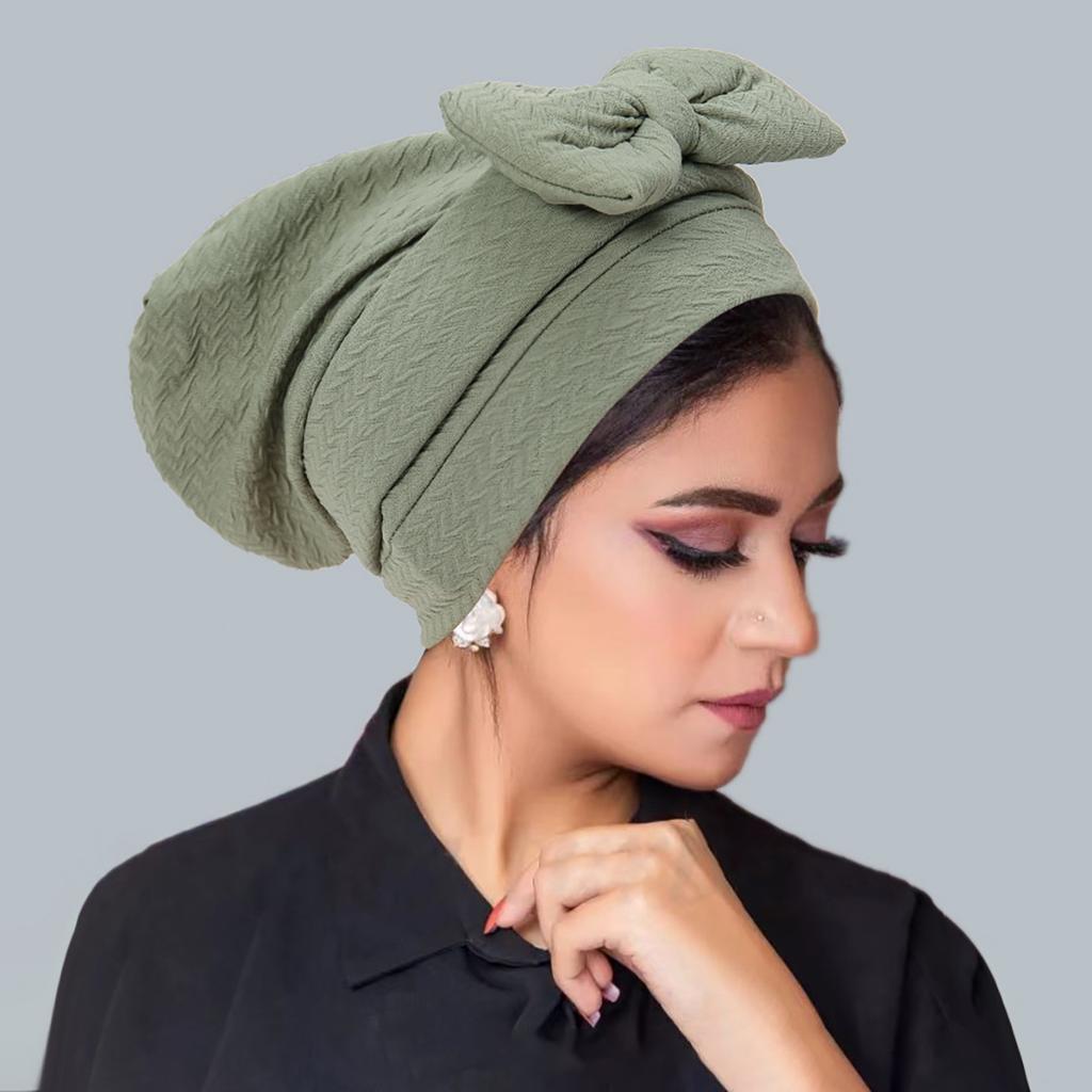Women's Hijab Solid Color Muslim Turban Bonnet Flower Decor Ramadan Head Wrap Scarf Indian Hat