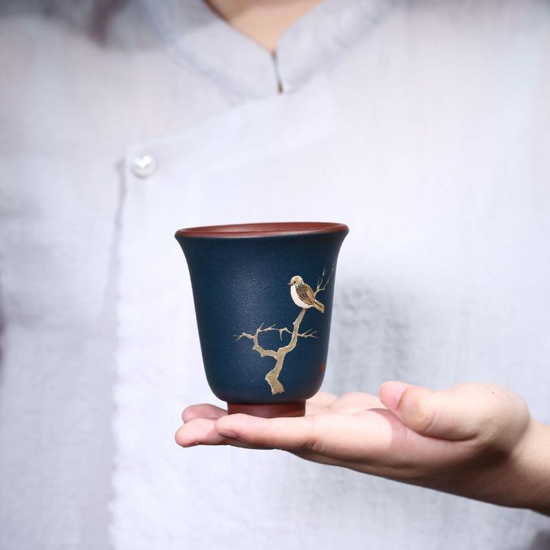 150ml Authentic Yixing Purple Clay Teacup Travel Meditation Cup Handmade Flower And Bird Tea Bowl Master Tea Cup Zisha Tea Set