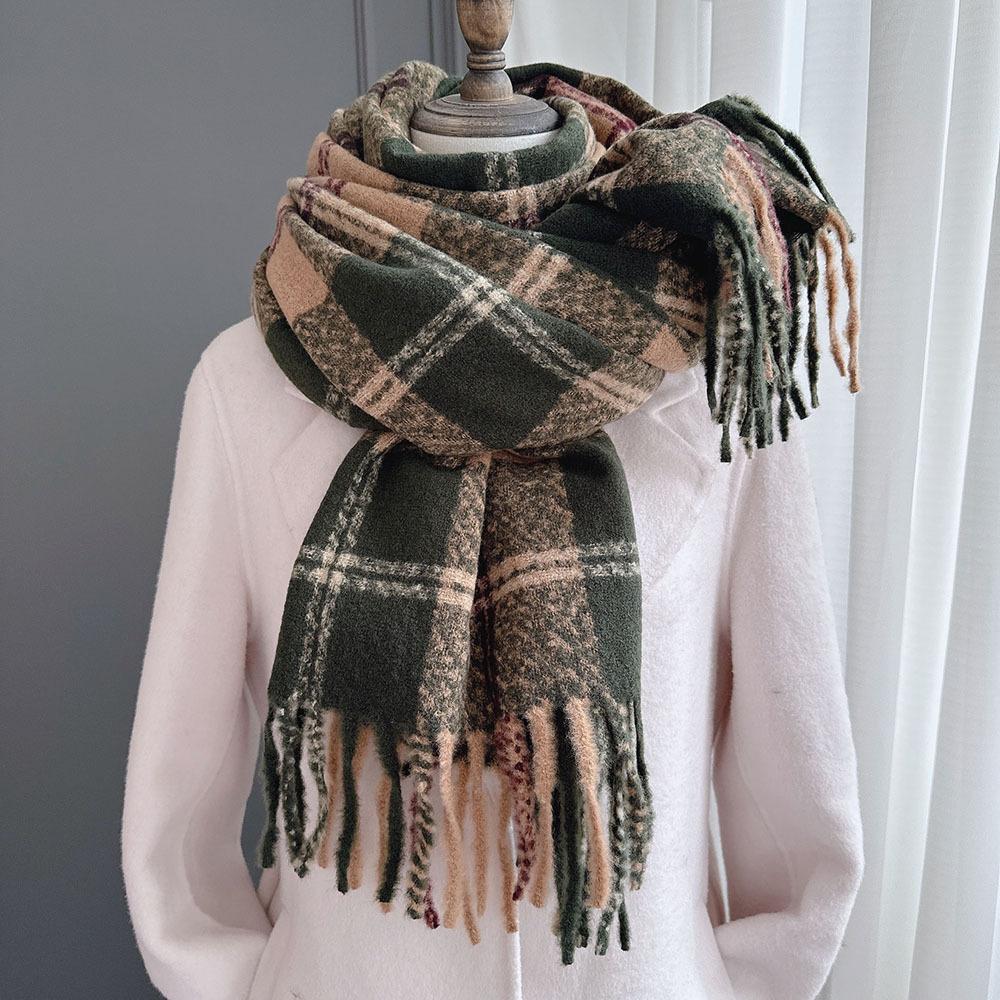 Farbiges Karomuster Quadrat Quaste Imitation Kaschmir Schal Damen Winter Warm Mode Außen Schal Schal
