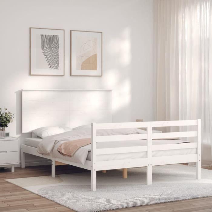 VidaXL Bed Frame with Headboard White 140x190 Cm Solid Wood 3195202