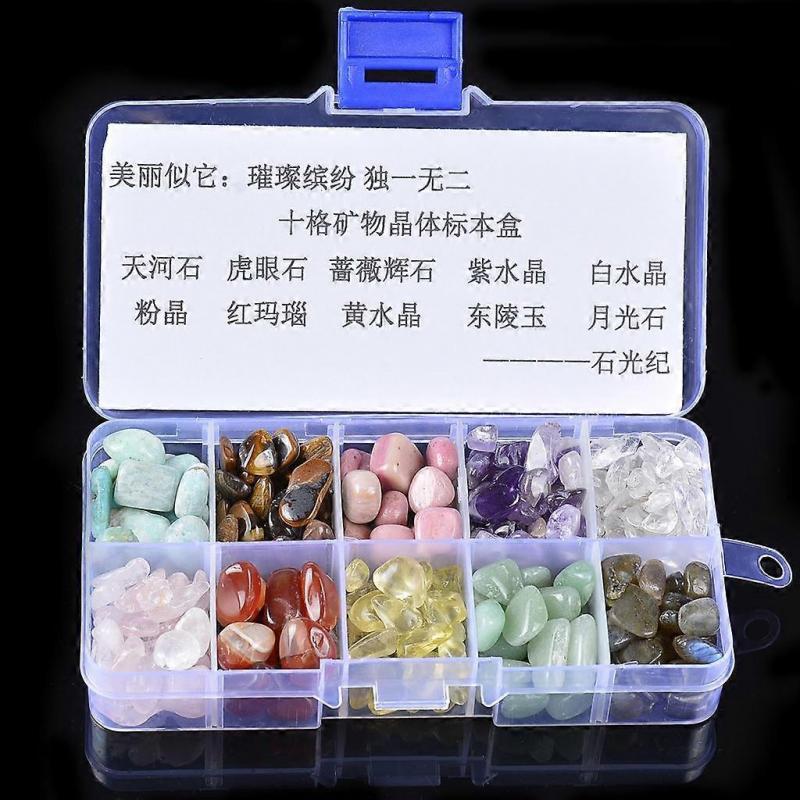 Set of 10 Rock Mineral Crystal Quartz Specimens Earth Science Toy Collectibles Gift Home Decor with Index Sheet