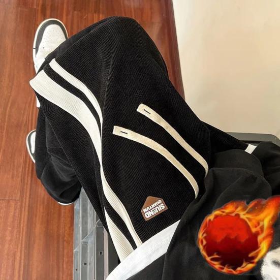 Heren Broeken Dikke Pluche Recht Wijde Pijpen Casual Los Gestreept Diepe Kruis Volledige Lengte Joggingbroek Hip Hop Streetwear Trekkoord Elastisch