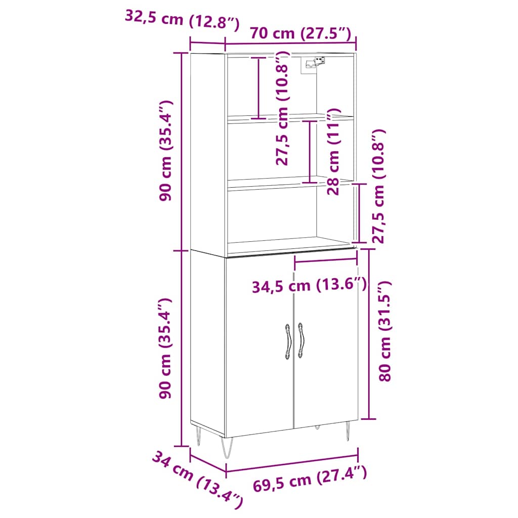 Highboard 2 pcs Black Oak Effect Wood Based Material