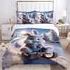 3pcs Anime Bunny Sledding Winter Scene Bedding Set - Includes One Quilt Cover and Two Pillowcases (No Core) - Perfect for Bedroom and Guest