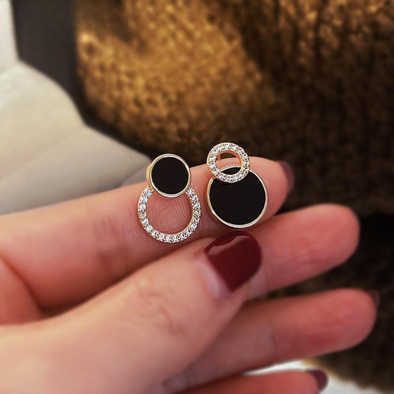 Asymmetrical Hollow Round Stud Earrings Women's Rhinestone Earrings Fashion Ear Jewelry Unusual Small Earrings Accessories CDN