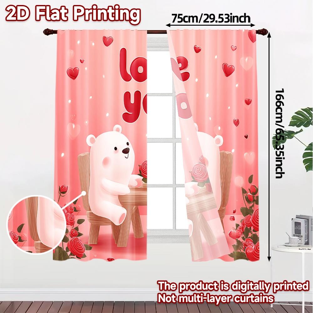 2D Flat Printing  JIT 2pcs   Curtains (Without Rod) Bear Romance Contemporary Popular Curtains Yarn Curtains All Seasons Perfect