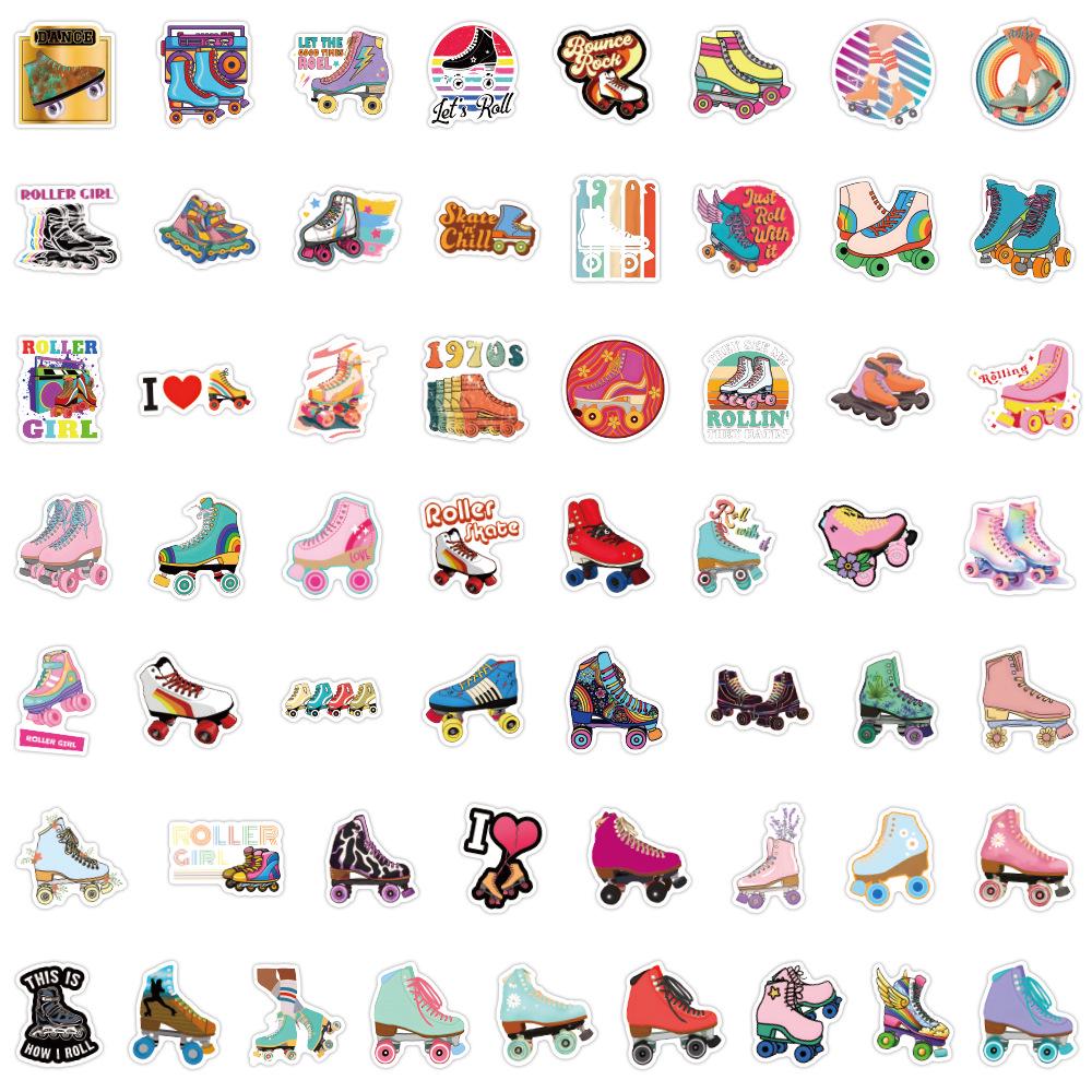 55pcs Waterproof Roller Skate Cartoon Stickers for Journals, Water Bottles, and Computers