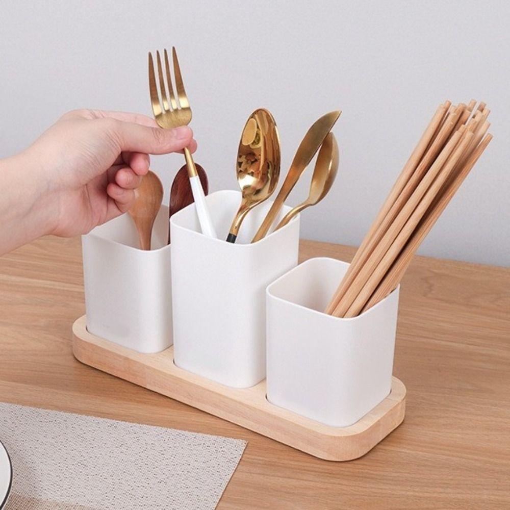 2/3 Divided Kitchen Utensil Holder Plastic Cutlery Drain Rack Tableware Organizer  Forks