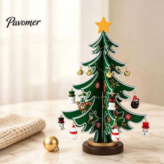 Miniature Christmas Tree Figurine Wooden Ornaments, 3D Rustic Tabletop Decor Decorative Ornaments for Home Desk, Reusable Nordic Style Holiday