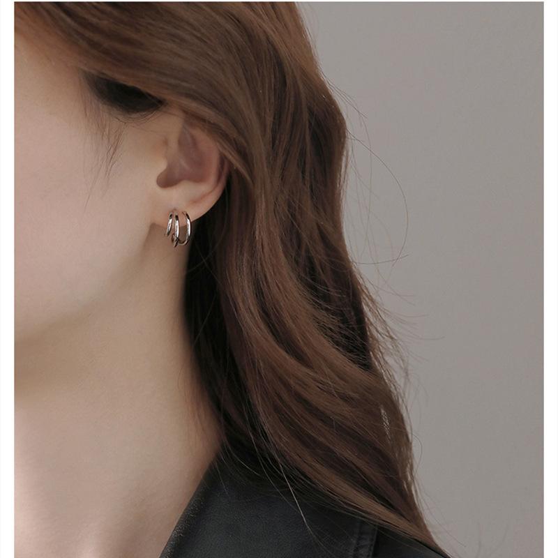 Korean Style Geometric Elegant Three-Prong Stud Earrings for Women