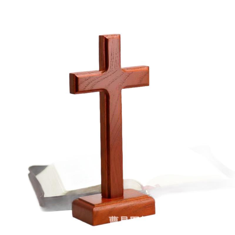 Natural Wood Vintage Cross Crucifix Decor Rustic Religious Ornament Non Toxic Safe for Home Living Room Entryway Wall Display