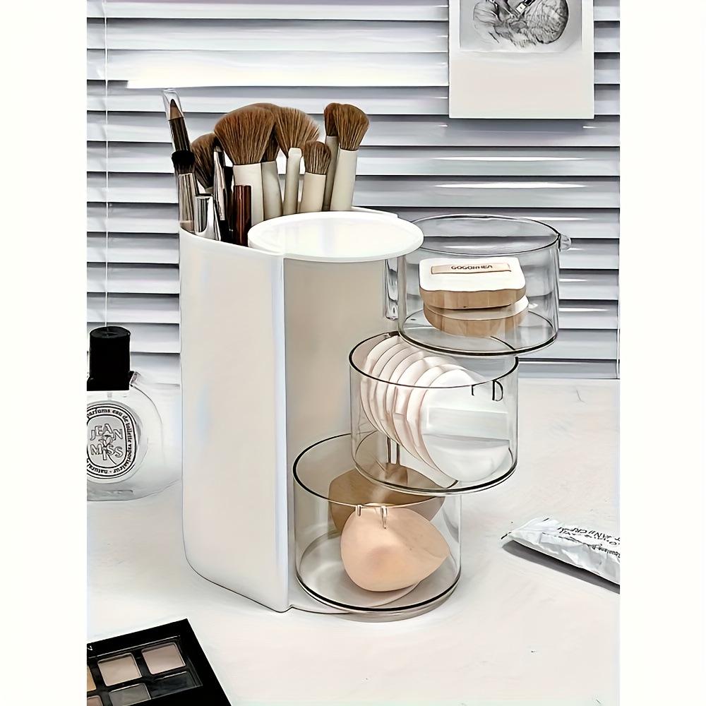 

Rotating Multi-Layer Vanity Organizer: Puff, Eyebrow Pencil & Pen Holder