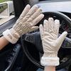 1 Pair Women Fall Winter Gloves Thick Plush Lined Waterproof Windproof Five Fingers Gloves