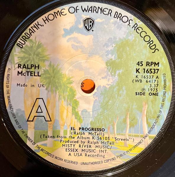 

7inch Record RALPH MCTELL El Progresso K16537 Warner Bros. Re 1975 UK World Music Used