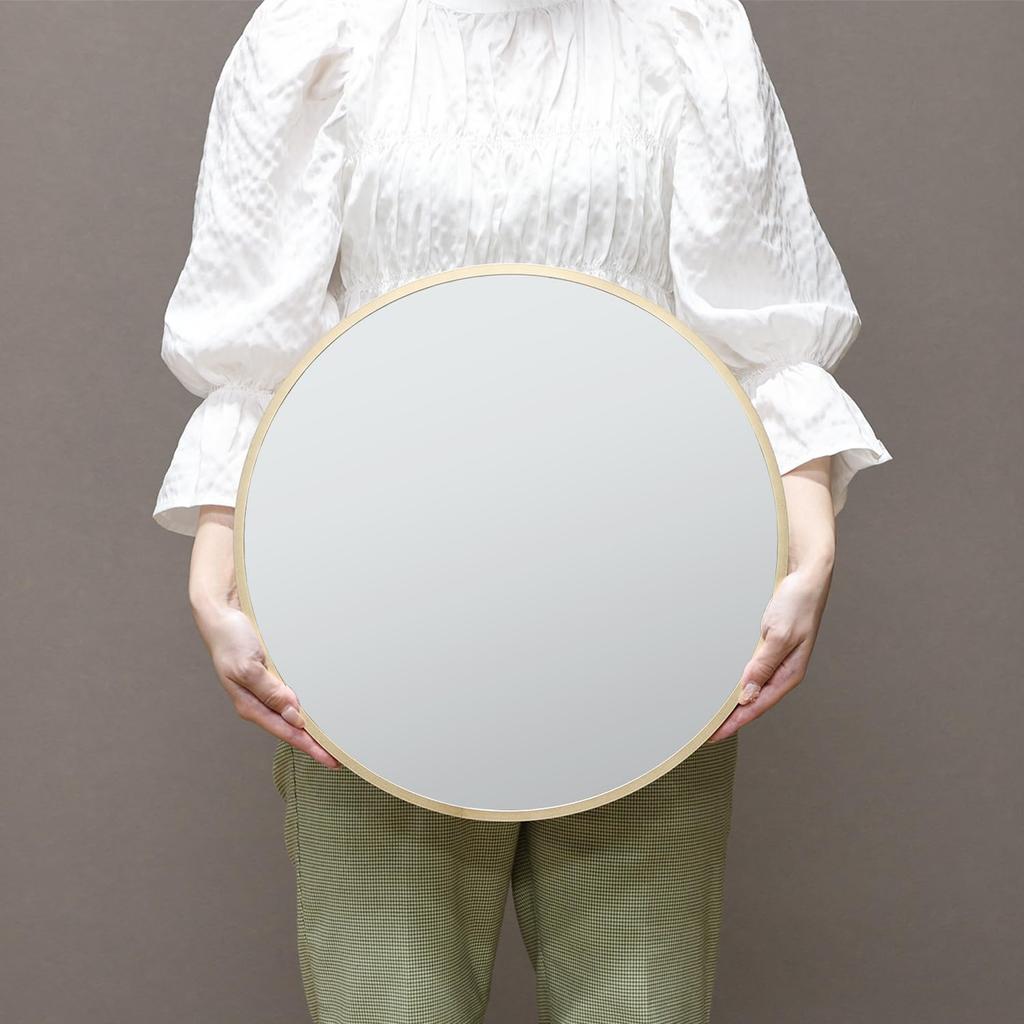 Fuji Boeki Wall-Mounted Mirror, Aluminum Frame, 45cm Diameter, Round, Gold, 41407