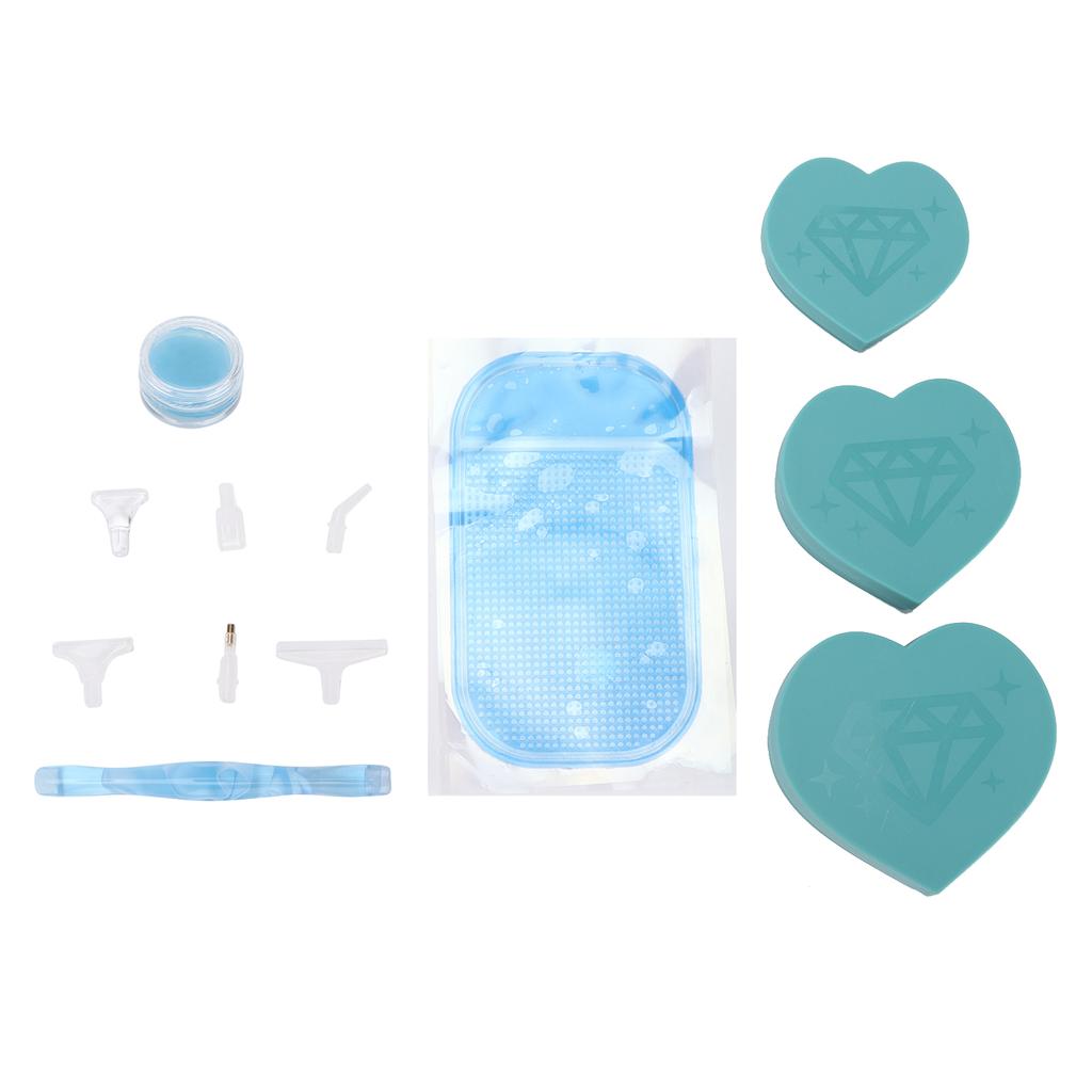 Rhinestone Painting Trays New Love Heart Shape DIY Multifunctional Crystal Screening Storage Tool SetBlue Number 2