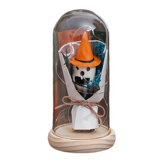 LED Clear Dome Pumpkin Night Light Halloween Pumpkin Figurine in Cloche with LED Light for Home Kitchen Mantel Tabletop Decor