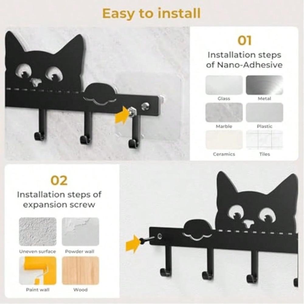 Wall Mounted Metal Key Holder with 5 Hooks, Modern Entryway and Living Room Storage Solution
