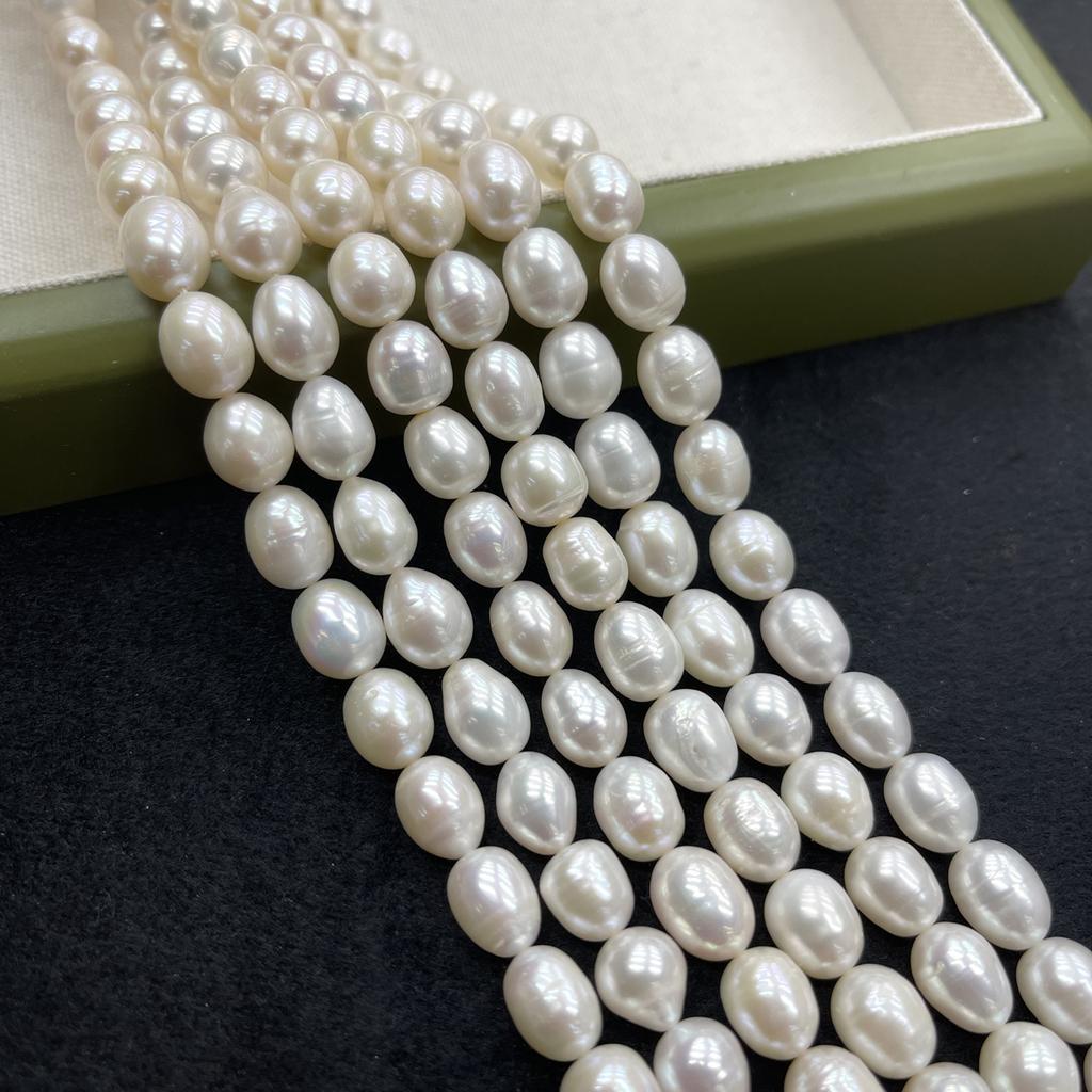 1String, White Natural Freshwater Pearls, Handmade Rice Pearl Beads for Jewelry Making DIY Crafts (Beads 9-10mm, Length 36cm)