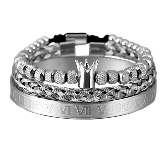 Luxury 3pcs /Set Stainless Steel Bracelet Hip Hop Men Jewelry Roman Number Charm Gold Color Jewelry For Men Pulseira Bileklik