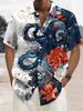 Men'S Plus-Size Short-Sleeve Button-Up Shirt with a Hawaiian Octopus Ukiyo-E Print, Plus Size