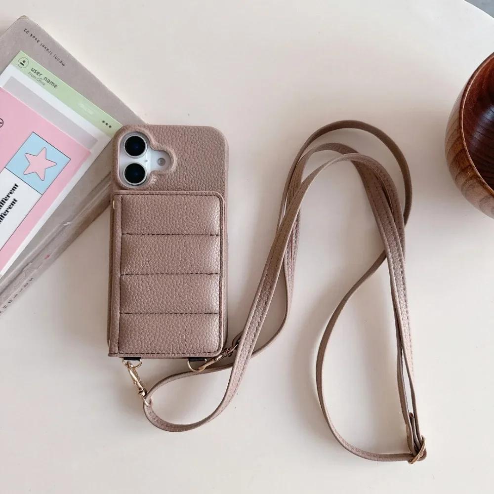 Crossbody Lanyard Leather Phone Case for IPhone 13 12 Mini 16 15 14 Plus 11 Pro Max Mirror Wallet Card Slot Holder Cover