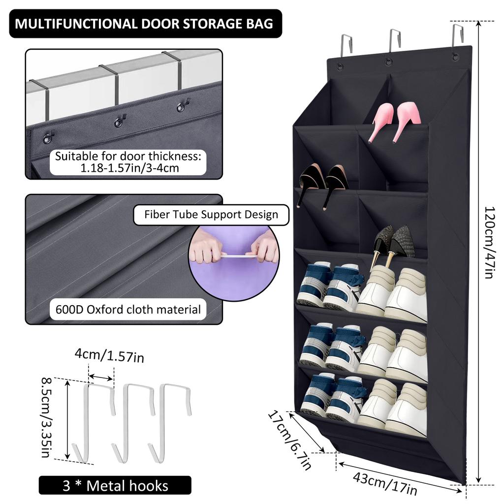 Hanging Shoe Organizer with 9 Pocket Hooks Wear Resistant The Door Shoe Hanger Door Hanging Storage Space Organizer Rack Closet