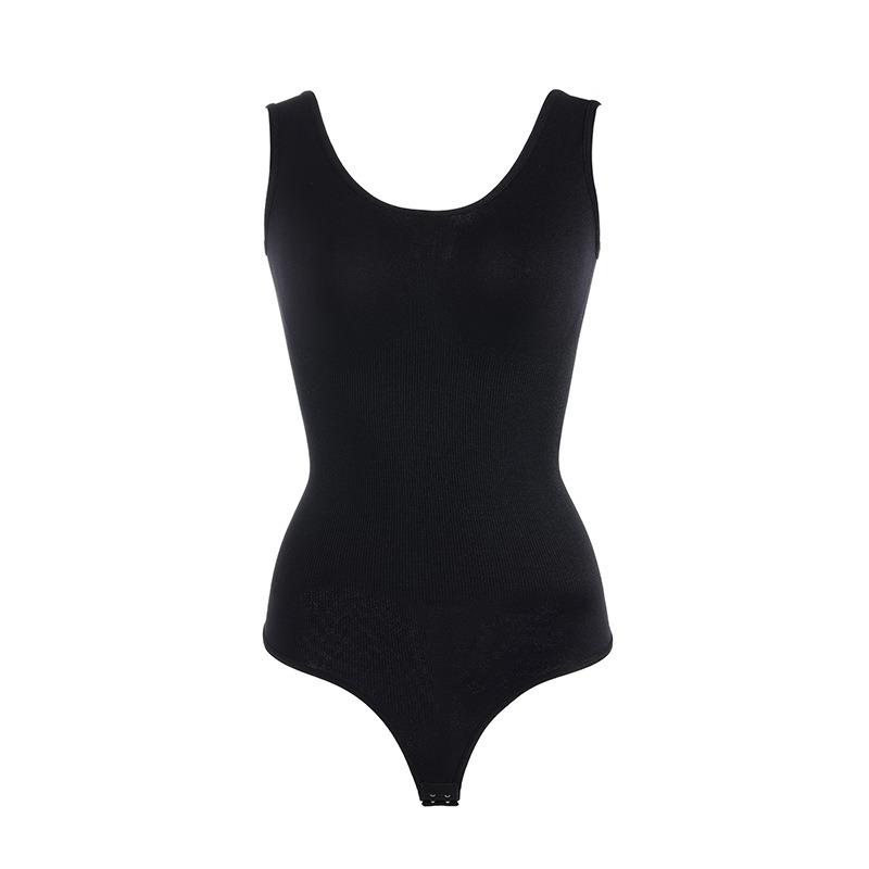 

U Neck Sleeveless Seamless Tummy Control Slim Full Body Shaping Bodysuit S чёрный