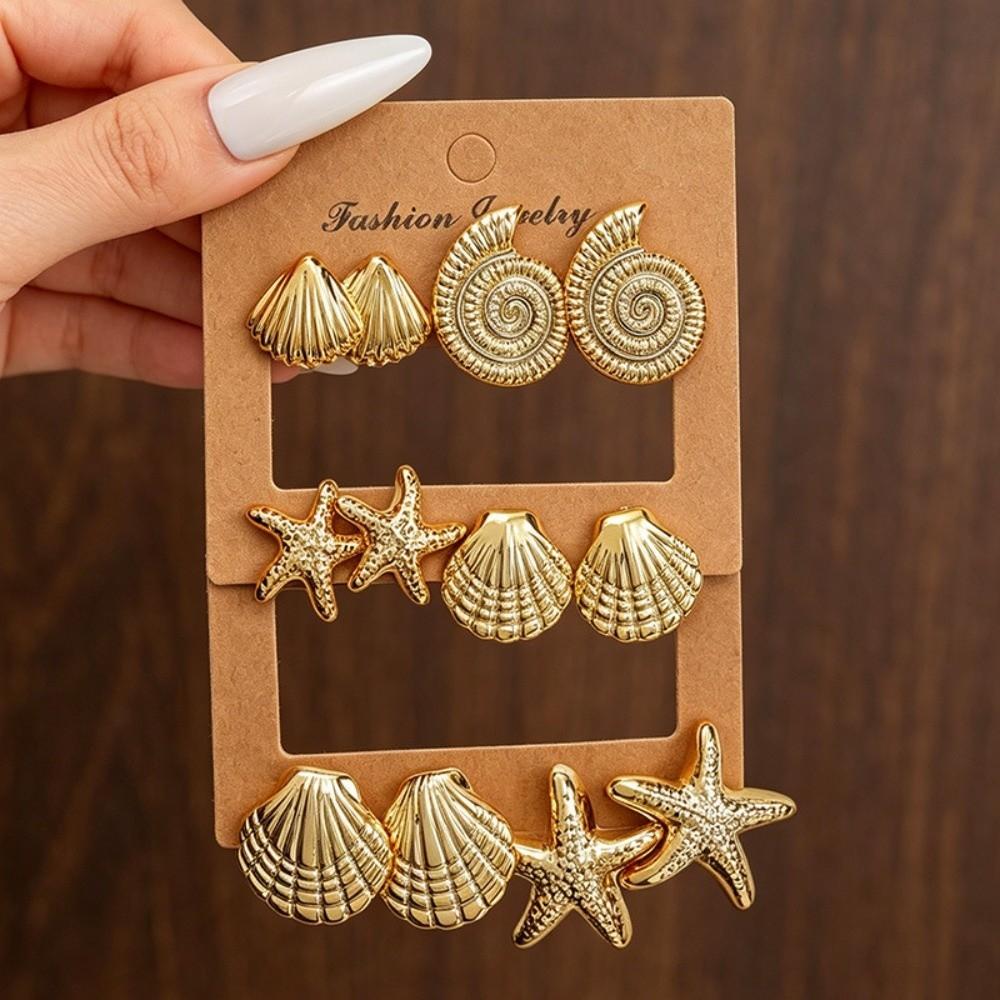 Starfish Shell Fashion Earring Set Ocean Inspired Stud Earrings Charm Earring Set Women Daily Wear