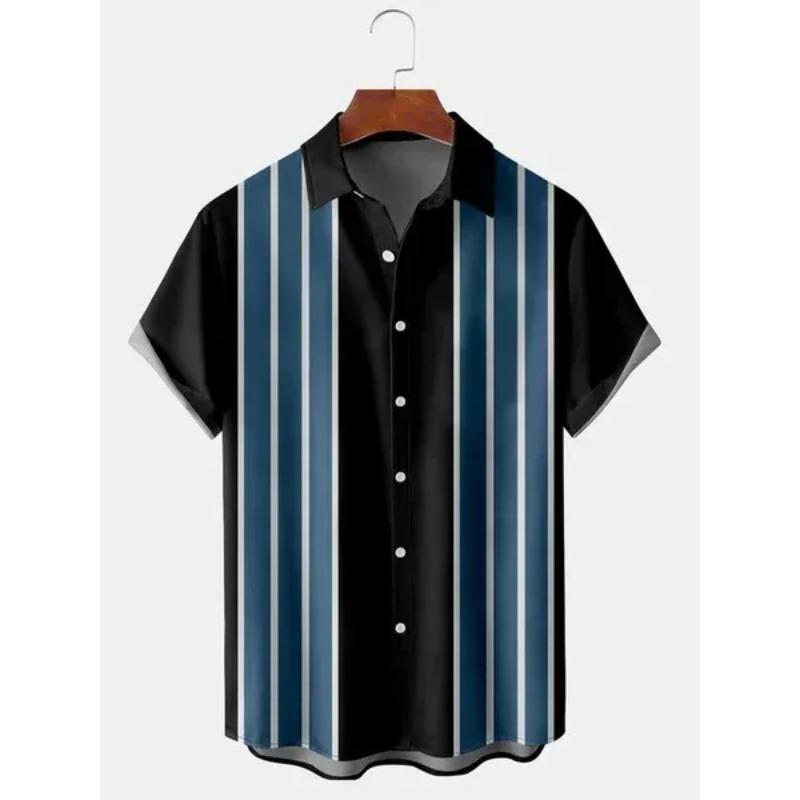 Hawaiianische Herren-Streifenshirts Für Bluse Herren Camisa Social Kurzarm Lässiges Oberteil Übergröße Fitnessstudio Kleidung Mode Herren Vintage