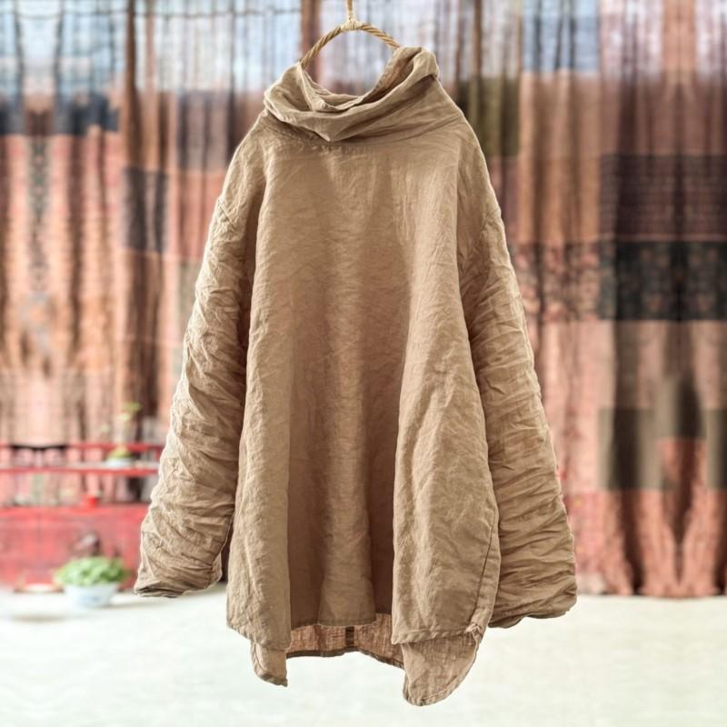 

Johnature Women T-Shirts Solid Color Turtleneck Long Sleeve Spring Vintage Women Loose T-Shirts One Size хаки