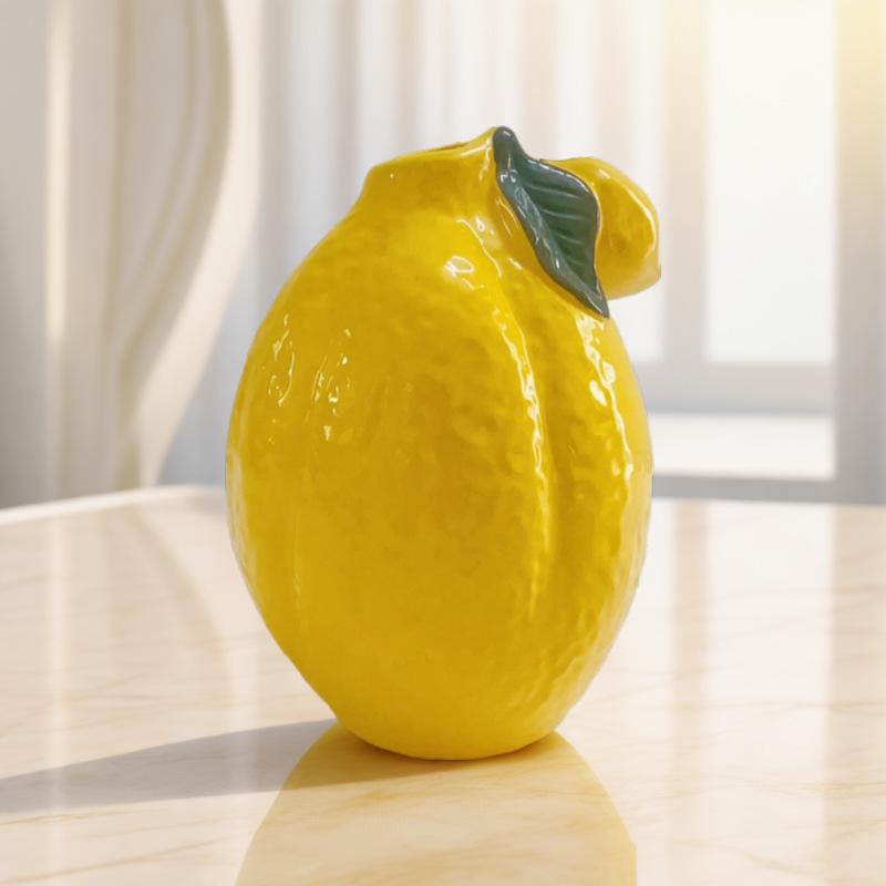 Nordic Style Lemon Ceramic Vase for Hydroponic Flowers - Decorative Ornament for Home or Desktop