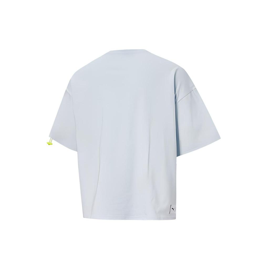 Puma Round Neck Solid Color Short Sleeve T-Shirt Unisex Tops Light-Blue Gray 599018-31