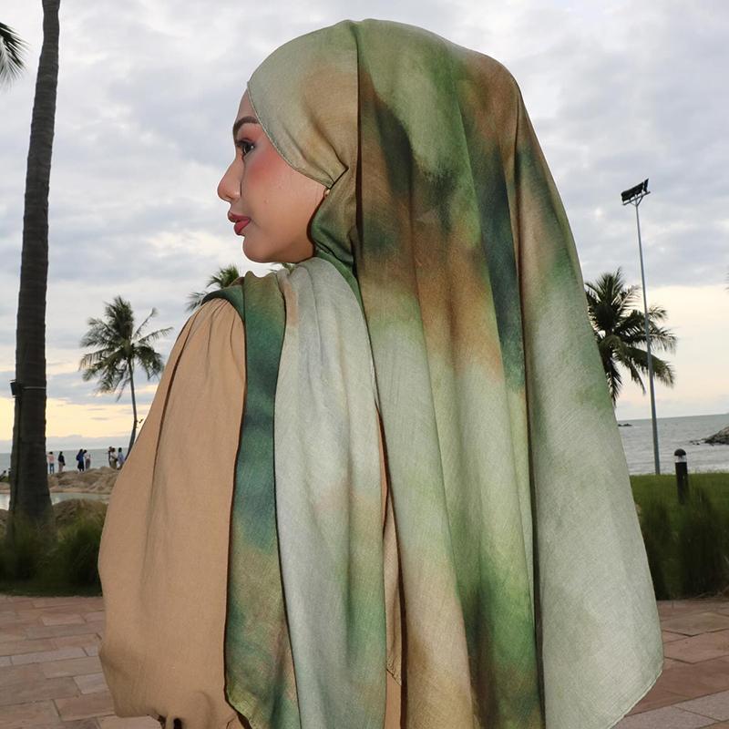 New Watercolor Floral Satin Modal Hijab Scarf Breathable Soft Long Fashion Scarves Headscarf Paisley Print Muslim Hijabs Shawl