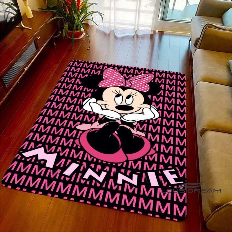 Cute Pink Minnie Mouse Cartoon Rug, Suitable for Living Room, Bedroom, Kitchen, Hallway, Children's Non-slip Floor Mat,