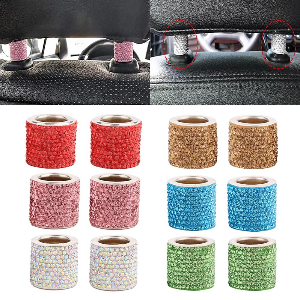 2Pcs Car Bling Crystal Seat Headrest Collars Decor Seat Headrest Shiny Diamond Rhinestone Decor Car Charms Interior Accessories