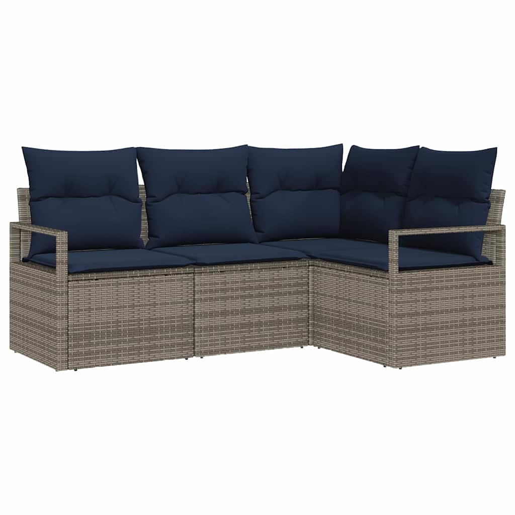 4 Piece Grey Poly Rattan Sofa Set with Cushions