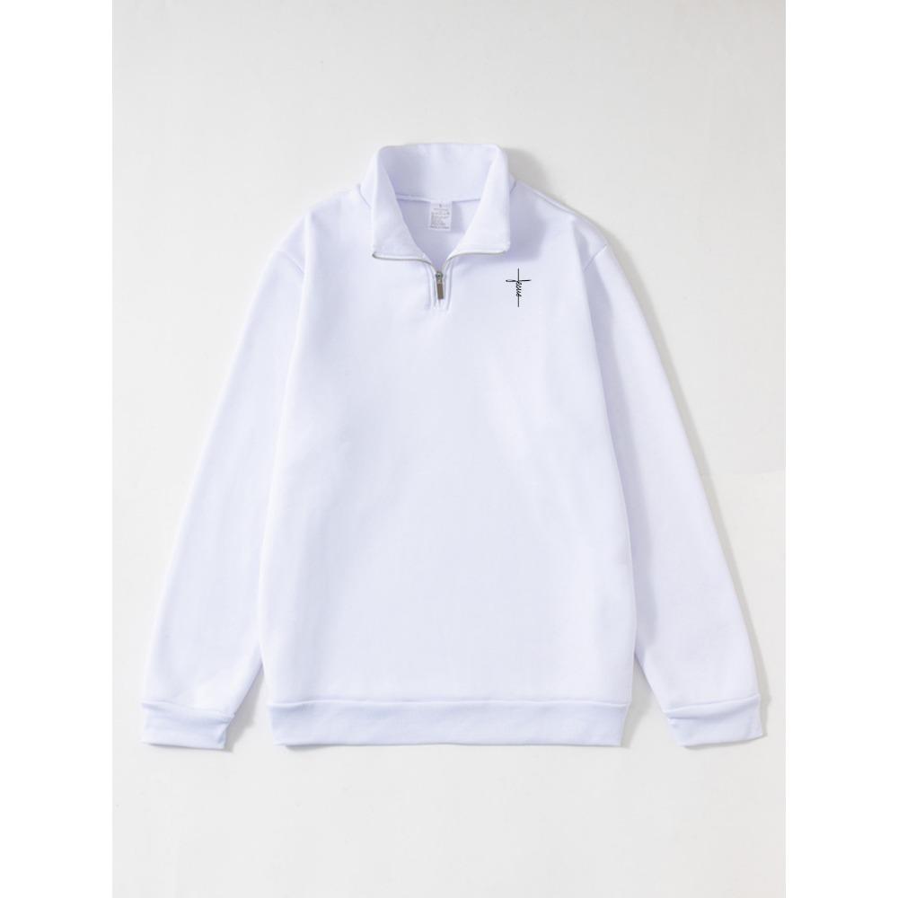 Cross Print Urban Casual Light Sport Men's Standing Collar Half Chain Multifunctional Sports Shirt, Autumn and Winter Fashionable Pullover