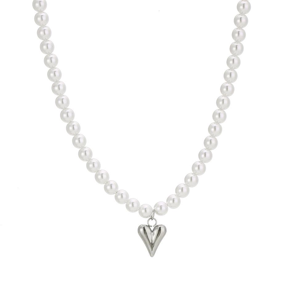 6mm Bead Titanium Steel Heart Necklace - Women's Fashion Clavicle Chain