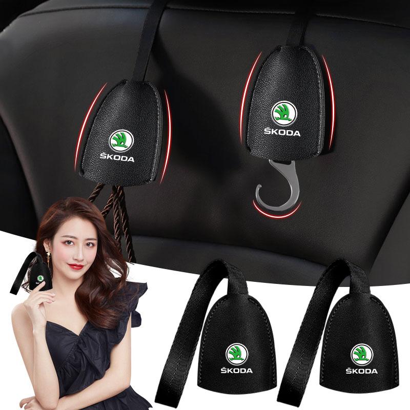 1/2pcs Leather Car Seat Back Hooks Portable Hanging Bag Rack for Skoda Octavia Enyaq Rapid Karoq Derivati Fabia Kodiaq Kamiq Superb Yeti