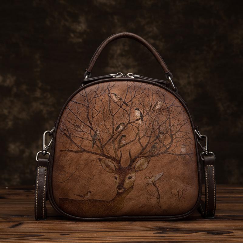 

Женская сумка Johnature из натуральной кожи в стиле ретро с животным принтом, универсальная сумка из воловьей кожи, сумки на плечо и через плечо для отдыха кофейный