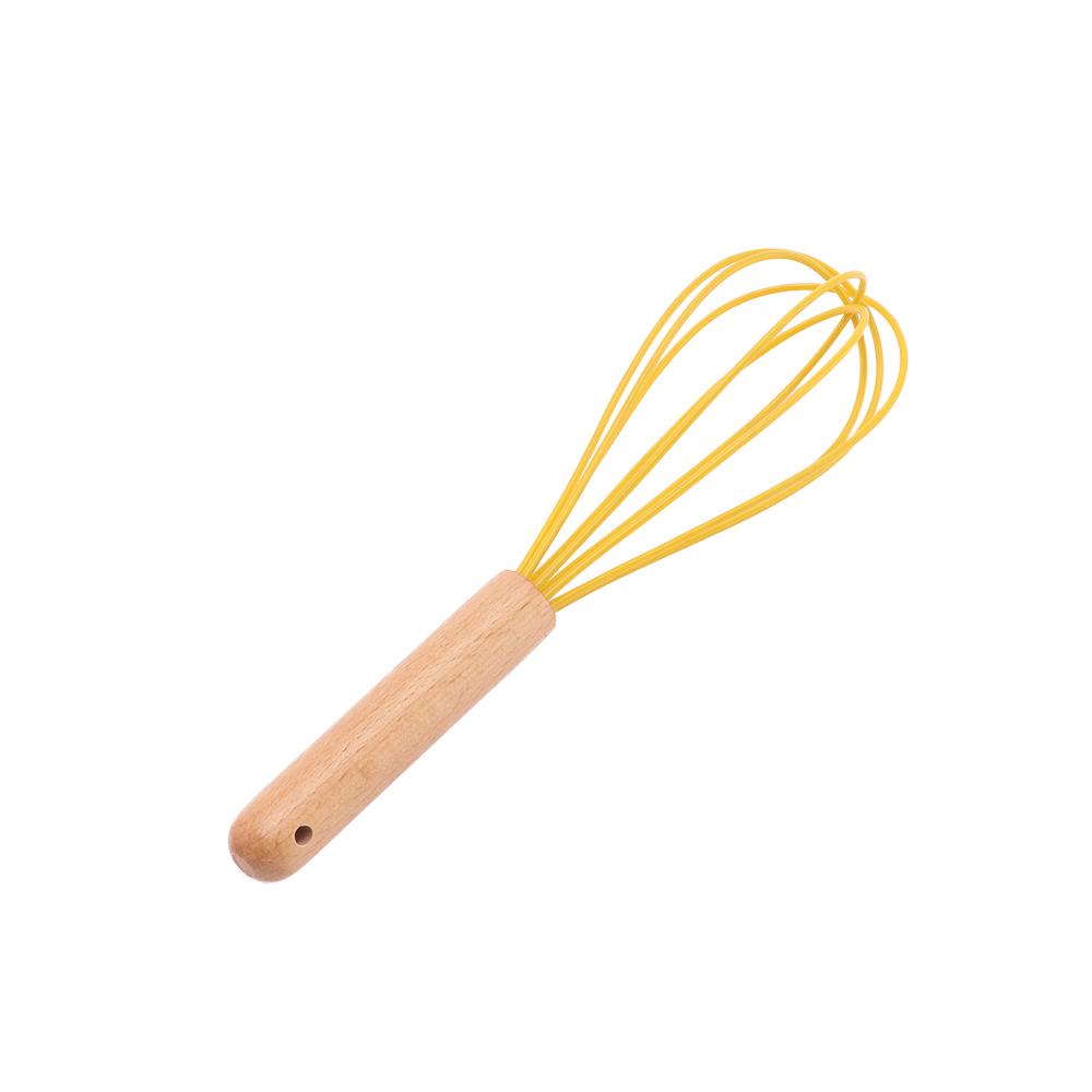 Kitchen Home Wooden Handle Manual Cream Stirring Silicone Blender Egg Beater Whisk Mixer Frother