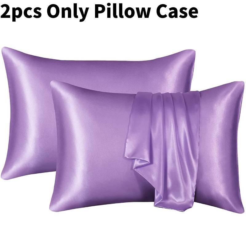 Luxurious Solid Color Satin Pillow Cases Set High Quality Soft Hypoallergenic Fabric