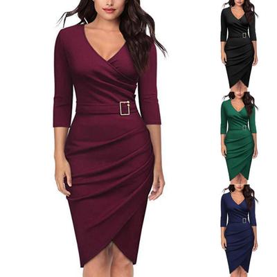 Damenkleid Einfarbig V-Ausschnitt Slim Lässiges Etuikleid für den Alltag