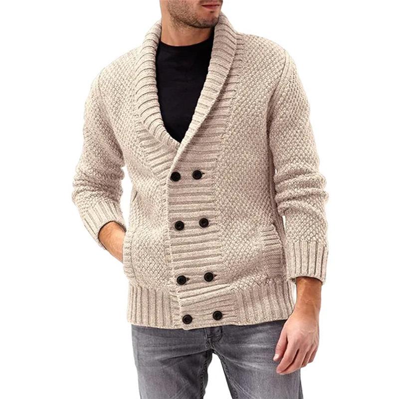 Men's Long Sleeve Solid Color Knitwear - Autumn/Winter Fashion, Comfortable Lapel Design.
