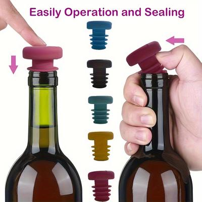Rubber Wine Bottle Seal Stopper Oil Bottle Stopper New Threaded Shape Silicone Wine Bottle Stopper Multiple Colors (5PCS)
