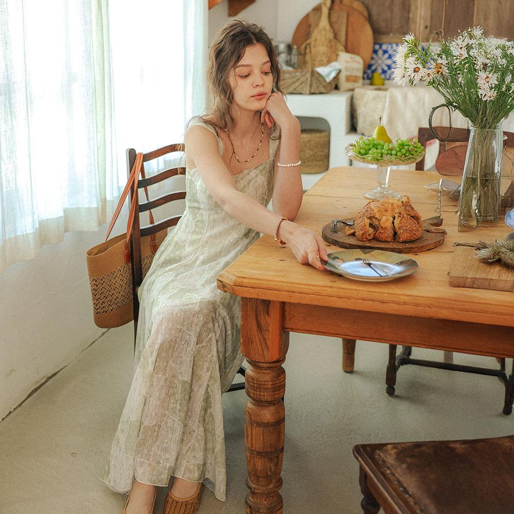Peulaudeumali Pm_Floral Square Neck Maxi Dress_Green