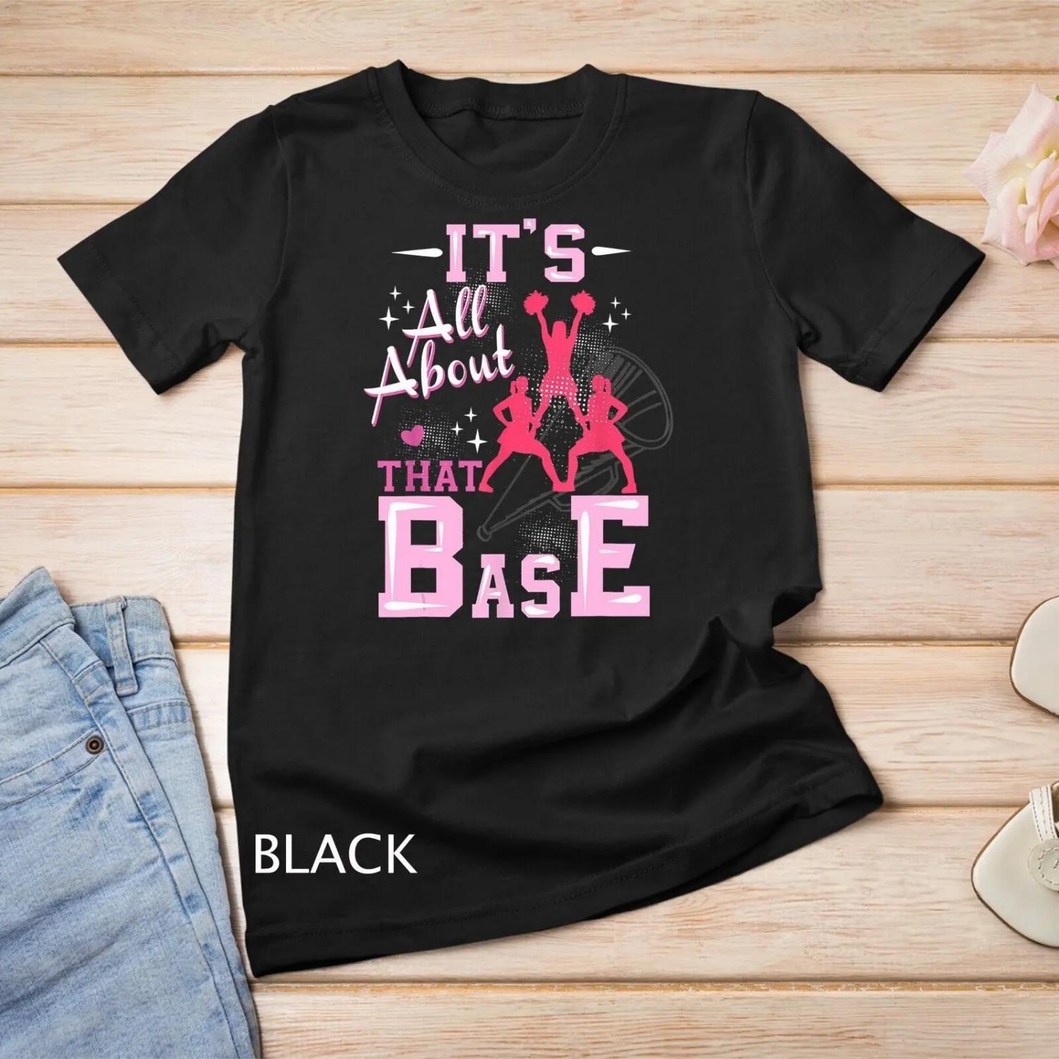 Funny Cheerleading All About That Base Cheer Leader Girls T shirt S