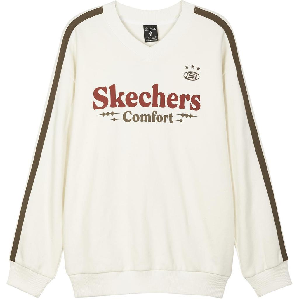 Skechers Striped Outdoor Casual Sports Logo Letter Print Pattern Pullover Long Sleeve Sweatshirt Unisex Sweatshirt Off-White L424U047-0074