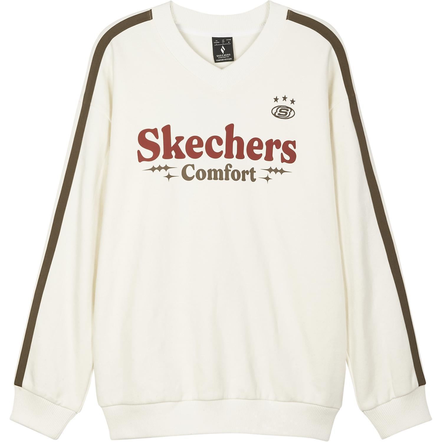 Skechers Striped Outdoor Casual Sports Logo Letter Print Pattern Pullover Long Sleeve Sweatshirt Unisex sweatshirt Off-White L424U047-0074 XS
